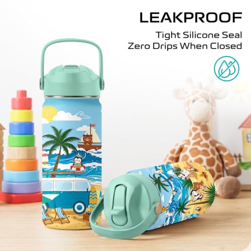 Summer Beach 16 oz Water Bottle with Straw – Stainless Steel Vacuum Insulated Cup, Leakproof Straw Lid, Reusable Travel Mug for Outdoor Sports - color: Beach1