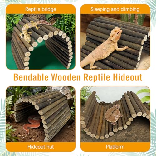 Hamiledyi 13.8" L x 7.9" W Wooden Reptile Bridge Ladder Climbing Toy Natural Hideout Tunnel Ramp for Lizards Gecko Spiders Snakes Tortoise