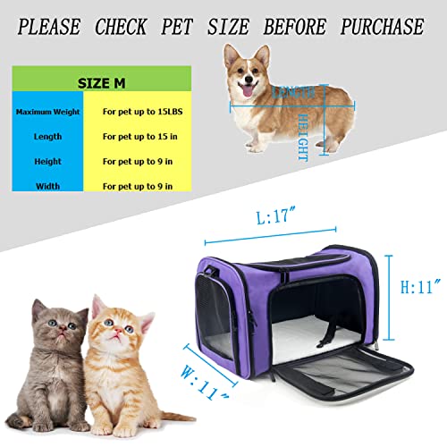 Soft Sided Carrier for Small Medium Cats Dogs,TSA Airline Approved Collapsible Travel Pet Carrier Medium Purple - color: Purple, size: Medium