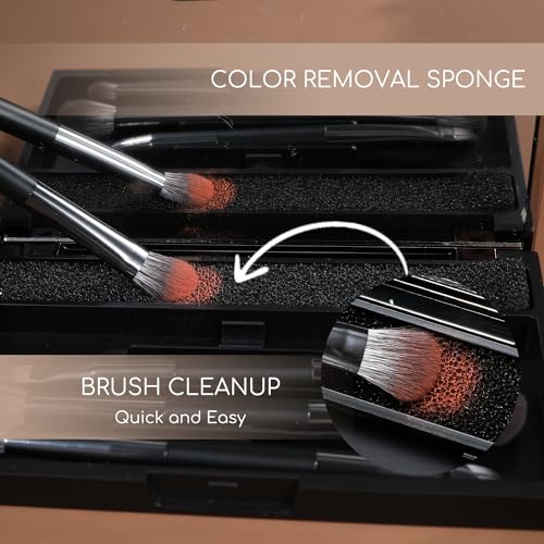 ENERGY Travel Eyeshadow Brush Set, Double Ended | Professional Eye Makeup Brushes with Color removal spone and mirror case - style: Dual Sided with m case 4pcs