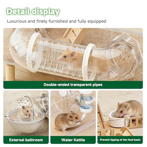 8-in-1 Acrylic Hamster Cage with All Accessories, 18.5"x11.8"x14.6" 2-Layer Full Transparent Viewing House, Top-Open Habitat for Dwarf Hamsters, Pet Mice & Gerbils