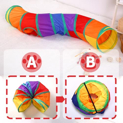 Pet Cat Tunnel, S-Shape Tunnels for Indoor Cats, Collapsible Pet Tunnel for Kitten, Puppy, Rabbit, 25cm-Wide Tunnels, Durable & Breathable, with Peek Hole Toy Ball - color: S-Shaped Tunnel & Rainbow