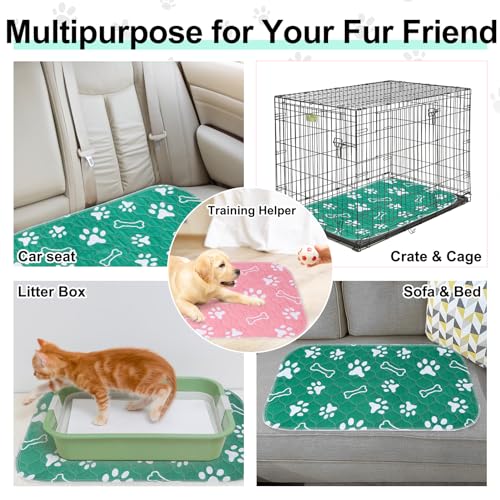 BEAUTYZOO 6 Pack Washable Pee Pads for Dogs, Reusable Puppy Pads for Potty Training, Waterproof Super Absorbent Whelping Pads, Mats Non Slip Against Urine for Small Medium Dogs Cats, 16" x 24" - color: Green, size: 16 X 24 Inch (Pack of 6)