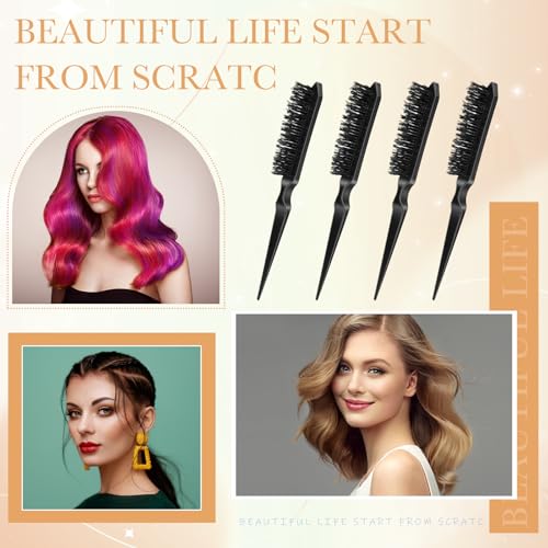 Yaomiao 6 Pack Teasing Brushes 3 Row Combs,Black | Nylon Bristle Tool for Women Styling, Back Combing Root Lifting Fine Hair Volume, Scalp Massage, Salon Home Use - color: Black