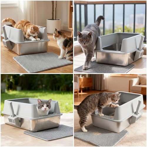 Stainless Steel Litter Box,XL Metal Cat Litter Box with Lid | Extra Large Litter Boxes for Big Cats,High Sides,Odor-Resistant, Scratch-Proof, Easy to Clean, Non-Stick,Scoop Included - color: X-Large:23"×14.6"×10"