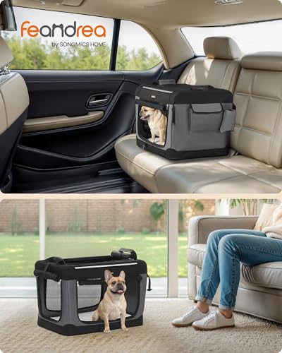 Feandrea Collapsible Dog Crate, Portable Travel Crate, 24-Inch | Oxford Fabric Pet Carrier with 4 Mesh Doors, Handles, Storage Pocket, Water Bottle Holder, UPDC016B01 - size: 24.0"L x 16.5"W x 16.5"H