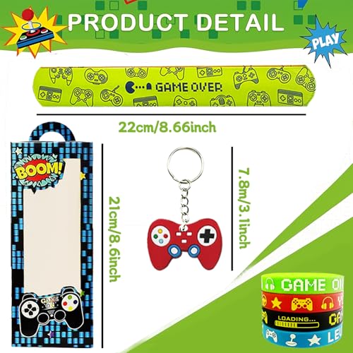 110PCS Video Game Party Favors, Gamer Goodie Bag Stuffers and Supplies | 110PCS video game party favors with boxes, keychains, wristbands, reusable straws, slap bracelets and 50 gaming stickers. - style: Video Game
