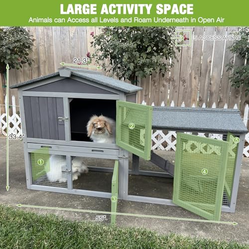 GUTINNEEN Chicken Coop Hen House with Run Outdoor Rabbit Cage Indoor Bunny Hutch with Waterproof Roof Poultry Cage,Rabbit Hutch with No Leakage Pull Out Tray - color: Grey