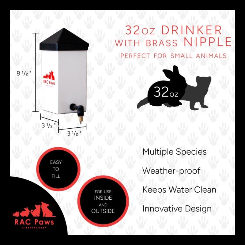 RentACoop 32oz Small Animal Drinker with No-Drip Brass Nipple