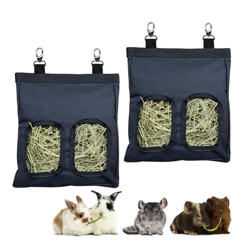 RIOUSSI Guinea Pig Hay Feeder, Hanging Rabbit Hay Feeder Bag. PureBlack,2Ct | Upgraded Double Layer Fabric | Bite Resistant | Cleaner Hay & Less Mess | Small Animal Hay Holder for Bunnies & Chinchillas - color: Black-2pack