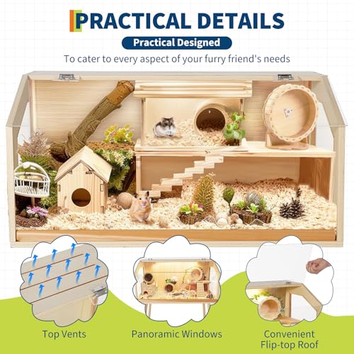 Spacious Wooden Hamster Cage with Legs, Chew-Proof Acrylic Window & Openable Top – Easy Access, Ventilated Habitat for Hamsters, Guinea Pigs, Chinchillas, Gerbils – Large Size 101.6×50.8×120. - size: 40" L x 20" W x 47.5" H