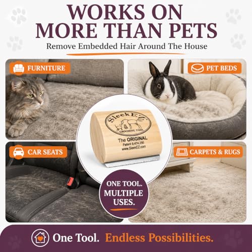 SleekEZ Cat Brush for Shedding - Deshedding Brush for Cats - Patented Grooming Tool for Removing Loose Fur, Undercoat & Hair - Made in USA - Works on Short, Medium & Long Coats - style: Cat Brush