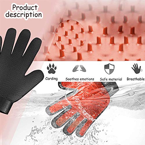 Pet Grooming Glove Hair Remover Brush Gentle Deshedding Efficient Pet Mitt Pet Massage Gloves Left & Right Hand Draw Dogs Cats Horses Long Short Fur (1Pair Left & Right Hand) - color: Red