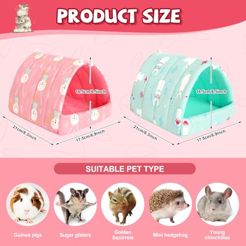 UPINS 2 Pack Guinea Pig Bed, Guinea Pig Hideout | Washable Small Animal House Cage Accessories,for Dwarf Rabbits Chinchillas Hamsters Hedgehogs Ferrets - color: Pink Light Green, size: 6.8 x 7.4 inch