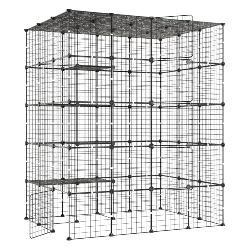 VEVOR Cat Cage 5-Tier 55"x40.98"x68.98" DIY Cat Playpen Indoor Enclosure, Detachable Metal Wire Kennel Crate with 5 Doors, Large Exercise Place Ideal for 2-3 Cats, Kittens and Small Animals, Black - size: 55 x 40.98 x 68.98 in