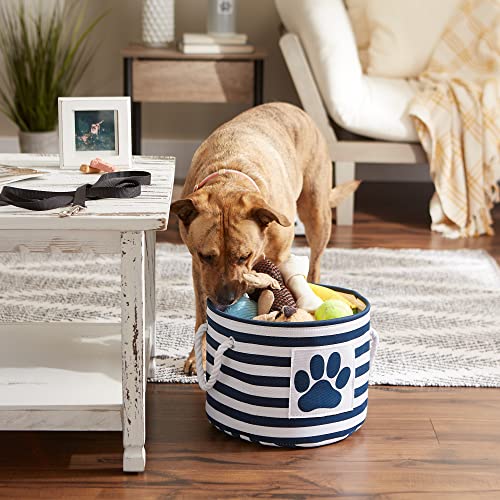 Bone Dry Pet Storage Collection Striped Paw Patch Bin, Small Round, Navy - color: Navy, size: Small Round