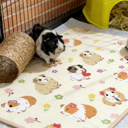 JarThenaAMCS 3Pcs Guinea Pig Cage Liners 47 x 24 Inch Washable Guinea Pig Pee Pads Cute Floral Reusable Pee Mat Absorbent Bedding for Small Animals Rabbit Hamster Chinchilla Ferret Rat