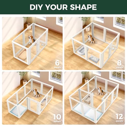 FXW AuraSpace Clear Acrylic Indoor Dog Playpen, 35" H, 8 Panels, White | Open View, Modern Home Fit, No Climbing Bars, Tool-Free Setup, For Medium Dogs - color: White, size: 35"H