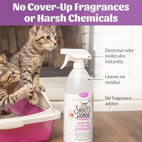 SKOUT'S HONOR Professional Strength Cat Litter Box Deodorizing Spray, 35 oz | Plant-Powered Cat Odor Eliminator, Eco-Friendly Molecular Deodorizer That Instantly Breaks Down Litter Box Odors