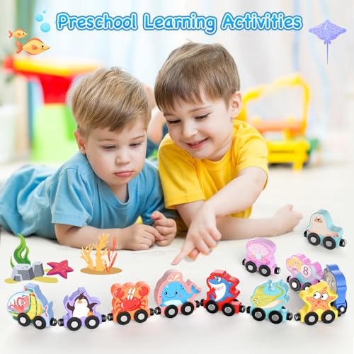 Zeoddler Toys for Toddlers, 11 Magnetic Wooden Sea Animals Train Set, Montessori Toys for Toddlers, Educational Activities for Kids, Birthday Gifts for Boys, Girls - style: Sea Animal