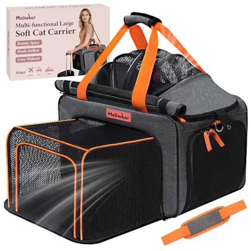 Soft Sided Cat Pet Dog Carrier, Large Airline Approved Travel Bag | Top Loading Breathable Mesh, Foldable Expandable Design, Fits Kittens & Puppies Up to 15 Lbs, Comfy for Transport Scenarios