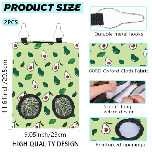 2Pcs 2 Styles Strawberry Hay Feeder Bags Small Pet Hanging Hay Bag with 2 Holes Avocado Strawberry Oxford Cloth Washable Rectangle Feeding Storage for Rabbit Chinchillas Hamster 12 x 9 Inch - color: Fruit