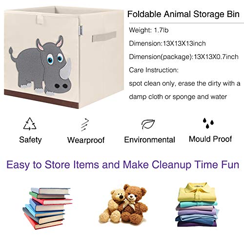 13 Inch Animal Cube Storage Bins, Foldable Fabric Kids Toy Box & Toy Chest | Kids Storage Cubes, Toy Storage Organizer Basket for Toddlers, Boys and Girls, Playroom and Nursery (Rhino) - color: Rhino