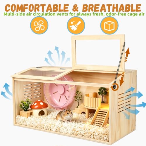 Wooden Hamster Cage,Chewproof,48" Lx20 Wx20 H，Animal Cabinet for Dwarf Syrian Hamsters Degus, Hamster Habitat with Openable Top and Large Acrylic Sheets. - size: 48.0"L x 20.0"W x 20.0"H