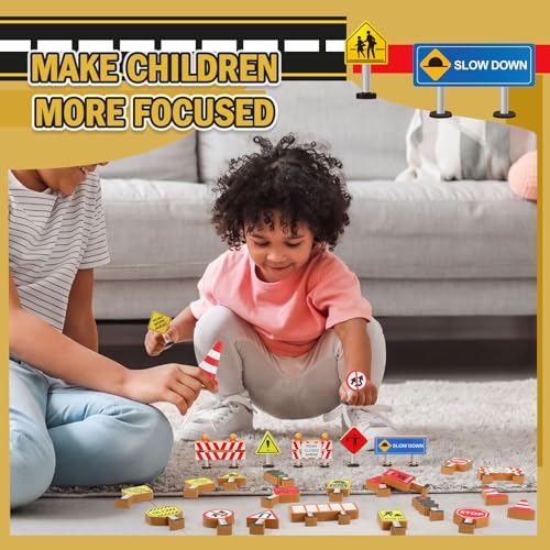 Blosssound Wooden Toys Set for Preschool Classroom - Multicultural Career People Blocks Educational Wooden Play for Kids Learning Toys Play Games Activity Supplies(26 Pcs,Construction Signals) - style: Construction Signals