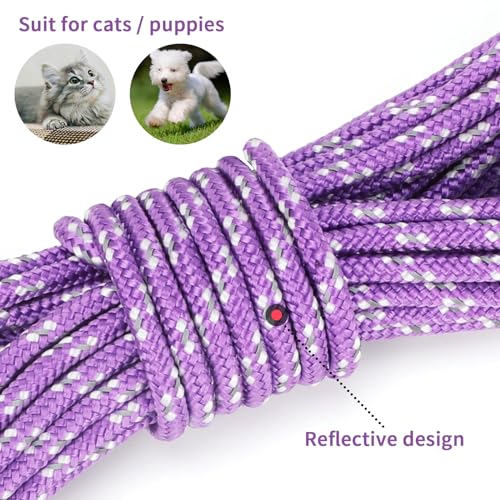 Reflective Cat Long Leash 15 FT, Outdoor Backyard Cat Tie Out Lead,Purple | Backyard Play, Reflective Nylon Rope, Dual 360° Swivel Hooks, Lightweight Cat Tie Out,Purple S, Small Pets - color: Purple, size: 15 FT