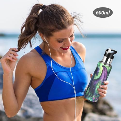 Purple Dragon Water Bottle Kids Insulated Sports Vacuum Stainless Steel Mug with Straw Lid & Handle 20 oz - color: A001