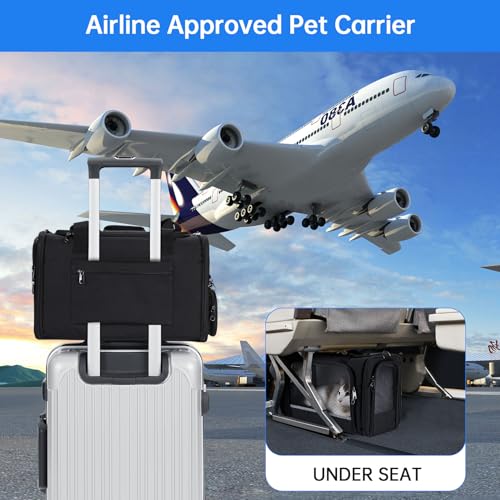 Cat Carrier Pet Travel Carrier by Airplane Approved Under Seat, TSA Airline Approved Soft-Sided Carrier Bag for Cats, Dogs, 17.5 x 8.5 x 11 Inches, Black - color: Black