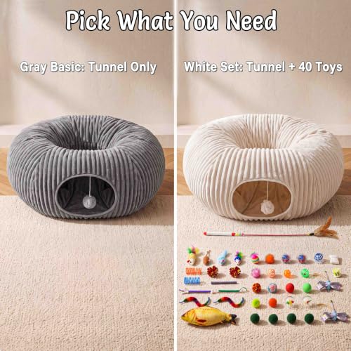 Cat Tunnel Bed for Indoor Cats, Peekaboo Cat Cave Bed,Soft Cat Donut Tunnel for Kitten Large Cats, Grey - color: Grey