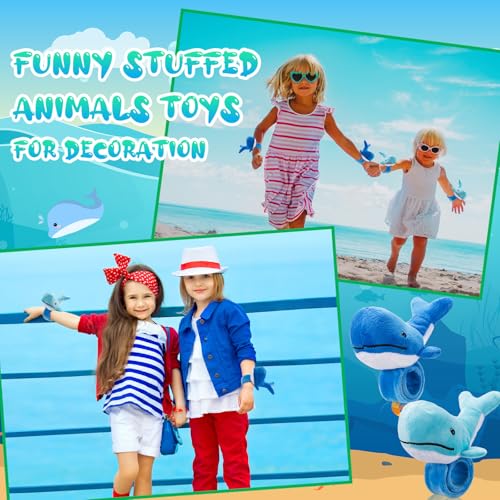 Lenwen 8 Pcs Whale Stuffed Animals Slap Bracelets for Kids Plush Animal Slap Snap Bracelets Bulk Whale Wrist Bands Adopt an Animal School Students Gifts Party Favors for Boys Girls Classroom Prizes - style: Whale