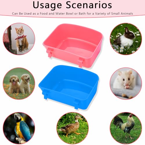 4 PCS Cage Cups Rabbit Feeder Waterer, Chicken Birds Feeders Hanging, Food and Water Container for Pet, Bath Water Bowl Universal for Birds Hamsters Rats Rabbit Guinea Pig Small Pets (Blue, Pink)
