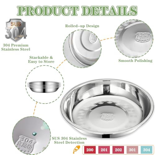 5Packs Cat-Bowls Cat Food Bowl - Thickened 6.2 Inch 304 Stainless Steel Cats Feed Bowl for Indoor Cats Shallow and Wide Whisker Fatigue Relief Pet Feeding Plates for Kitten Puppy Small Dog (5 Packs)