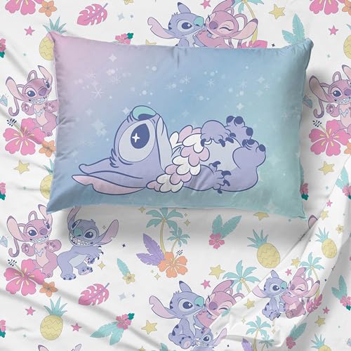 Jay Franco Disney Lilo & Stitch Full Size Sheet Set - 4 Piece Kids Bedding | Super Soft Brushed Microfiber, Deep Pocket, Machine Washable, White Angel Floral Design (Officially Licensed) - color: White - Lilo & Stitch 01, size: 4 Piece Full