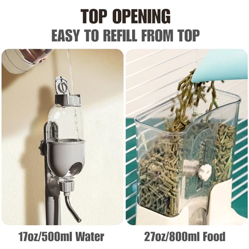 Automatic Pet Food Water Dispenser, Auto Gravity Pet Feeder Water Bottle Set for Crate Cage, Feeding Station for Small Dog Cat Rabbit Guinea Pigs Chinchilla Ferret Hedgehog (Blue) - color: Blue