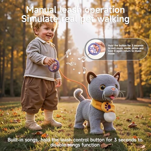 TUMAMA Walking Cat Set, Cat Toys for Kids Age 2 3 4 5+ Years | Wag Tail, Meows, Pretend Dress Up,Sing, Realistic Stuffed Cat