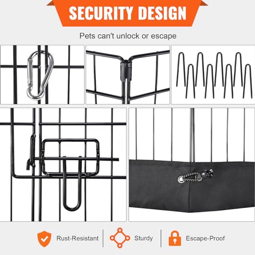 VEVOR Foldable Metal Dog Exercise Pen, Pet Playpen Dog Fence for Camping with Top Cover and Bottom Pad, 24" H 8 Panels, Puppy Crate Kennel Indoor Outdoor for Medium Dogs, Both for Home&Yard - size: 8 panels 24*24in, style: Playpen + Top Cover & Bottom Pad