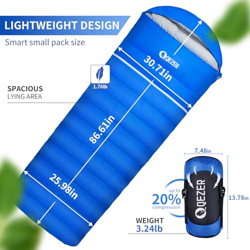 Down Sleeping Bag for Adults, 600 Fill Power Ultralight Backpacking | 600 Fill Power Down,Compact Carry,Ultralight Trail Use,Camping Hiking Backpacking,Cold and Warm Weather Use - color: 800g Down Filling-RoyalBlue