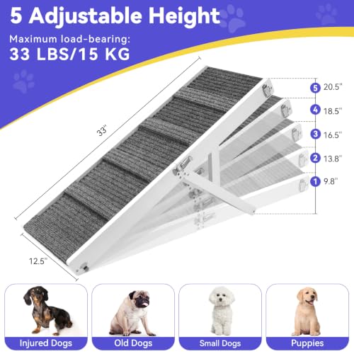 Pawaboo 2026 Upgraded Small Dog Ramp for Couch Foldable, 5 Ajustable Height | Height from 9.8" to 20.5", Portable Stable Pet Steps with Non-Slip Pad, Pet Ramps Use for Sofa Couch Stairs, Wood - color: White, size: 80×30cm-for couch