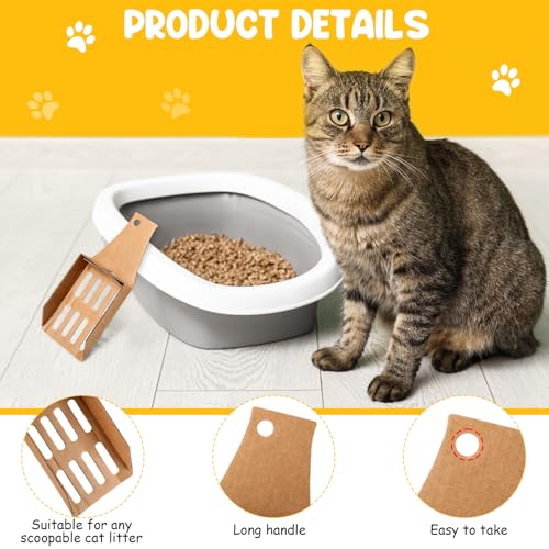 Watersay 30 Pcs Disposable Cat Litter Scoops 8.3x3.3 Inch Portable Kitty Litter Scooper with Holder Shovel Cardboard Plastic Free Litter Scoop with Holes for Travel Cat Litter Box