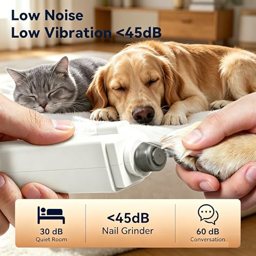 2 in 1 Dog Nail Clippers & Grinder with Light, Quiet Electric Cat Nail Trimmer for Large Medium Small Dogs & Cats, 3 Speeds, Rechargeable, Splash Guard & Safety Lock, Painless Grooming Tool (White)