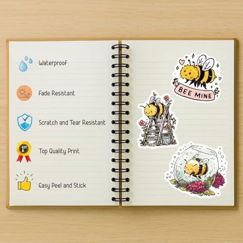 100 PCS Bee Stickers Pack – Waterproof Vinyl Decals for Water Bottles, Laptops, Phones, Notebook, Cars – Cool Vibrant Graphics for Bee Enthusiast - color: Bee