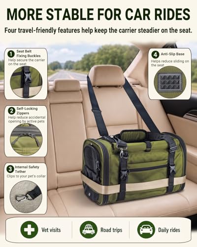 Soft-Sided Cat Carrier for Anxious Cats, Privacy Flaps 17x9.5x10.5in | 1680D Nylon, Metal Hardware, Reinforced Resin Mesh, Locking Zippers & Anti-Sag Base for Vet, Car and Under-Seat Air Travel.