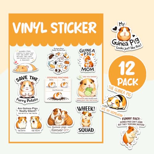 (12pcs-3in) Funny Guinea Pig Sticker Stickers Cute Cavy Lovers Quotes Gifts | Gifts for Guinea Pig Owners Moms Kids Teens Friends Suitable for Laptop Water Bottle Tumbler Notebook Journal Phone Case Mugs - color: Guinea Pig T2, size: 3 Inches