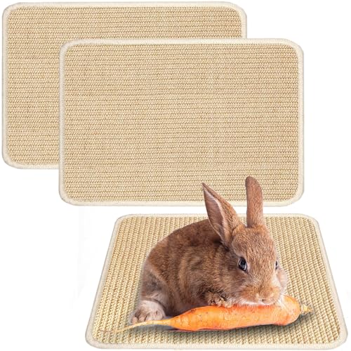 Rabbit Scratching Pad Natural Sisal Bunny Scratch Pad 16 x 12 Inch, Claws and Teeth Care Rabbit Scratcher Mats Chew Toys Indoor Bunny Accessories for Bedding Biting Sleeping Resting(2 Pack) - color: Beige-1, size: 15.7" x 11.8" (2 Pack)
