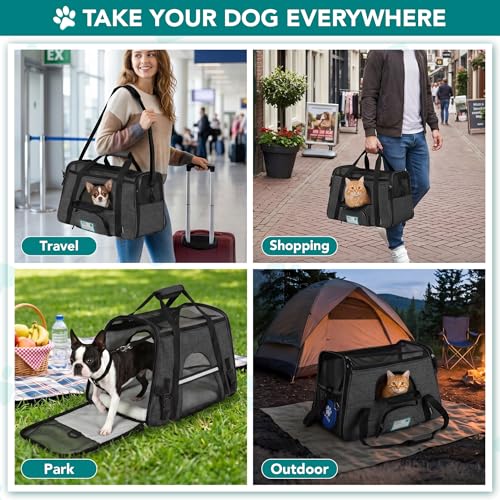 PetAmi Airline Approved Pet Carrier Cats Small Dogs, Large Heather Charcoal | Soft Sided TSA Travel Bag, Sherpa Bed, Breathable Mesh Ventilation, Collapsible Bowl, Fits Under Seat, Up to 18 lbs - color: Charcoal, size: Large - 19.5"L x 10.2"W x 12"H