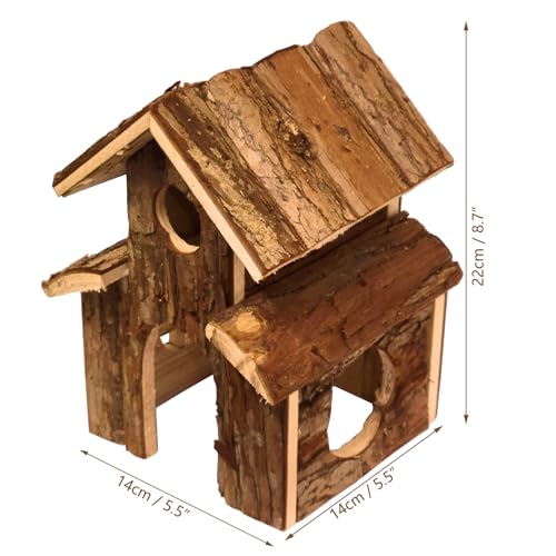 Small Animal Amusement Wooden Villa House Hideouts Playground with Ladder, Fit for Chinchilla, Guinea Pigs, Gerbil, Dwarf Mice, Hedgehog (4 Pcs)